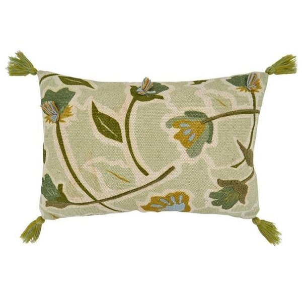 Saro Lifestyle SARO 7102.G1624BD 16 x 24 in. Oblong Down Filled Throw Pillow with Green Embroidered Large Floral Design 7102.G1624BD